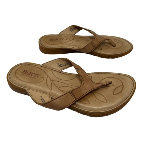 Born sandals 7 womens amelie leather thongs natural brown flip flop shoes - Picture 6 of 8